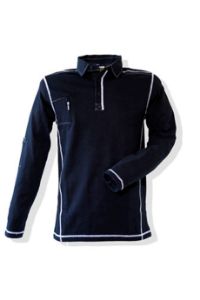 Image de L&S polo flatlock marine/wit lm